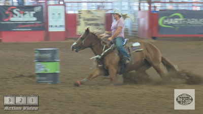 Kelsey Treharne and Blazin Ta Betty win the Futuirty Time Trials at the 2022 Old Fort Days in Ft Smith, AR