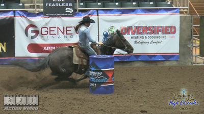 Ariel McClure and LS Millionaires Fling set Arena Record 15.836 at Sanctuary Barrel Race in Redmond OR Apr 2022