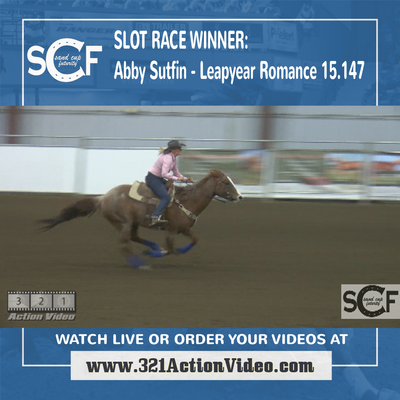 Abby Sutfin  and Leapyear Romance win the Slot race at the 2021 Sand Cup in Moses Lake Wa with a 15.147 FULL RESULTS AND HIGHLIGHTS